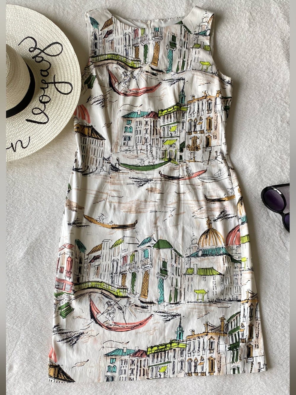 Chetta B Venetian Canal Gondola Print Sleeveless Shift Dress Size 8 - Picture 5 of 15